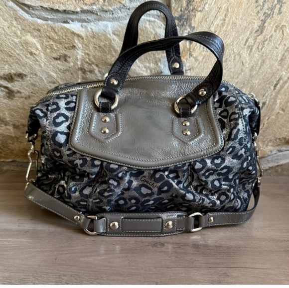 Coach Y2K Ashley Gray And Silver Ocelot Leopard Print Purse - Picture 3 of 8